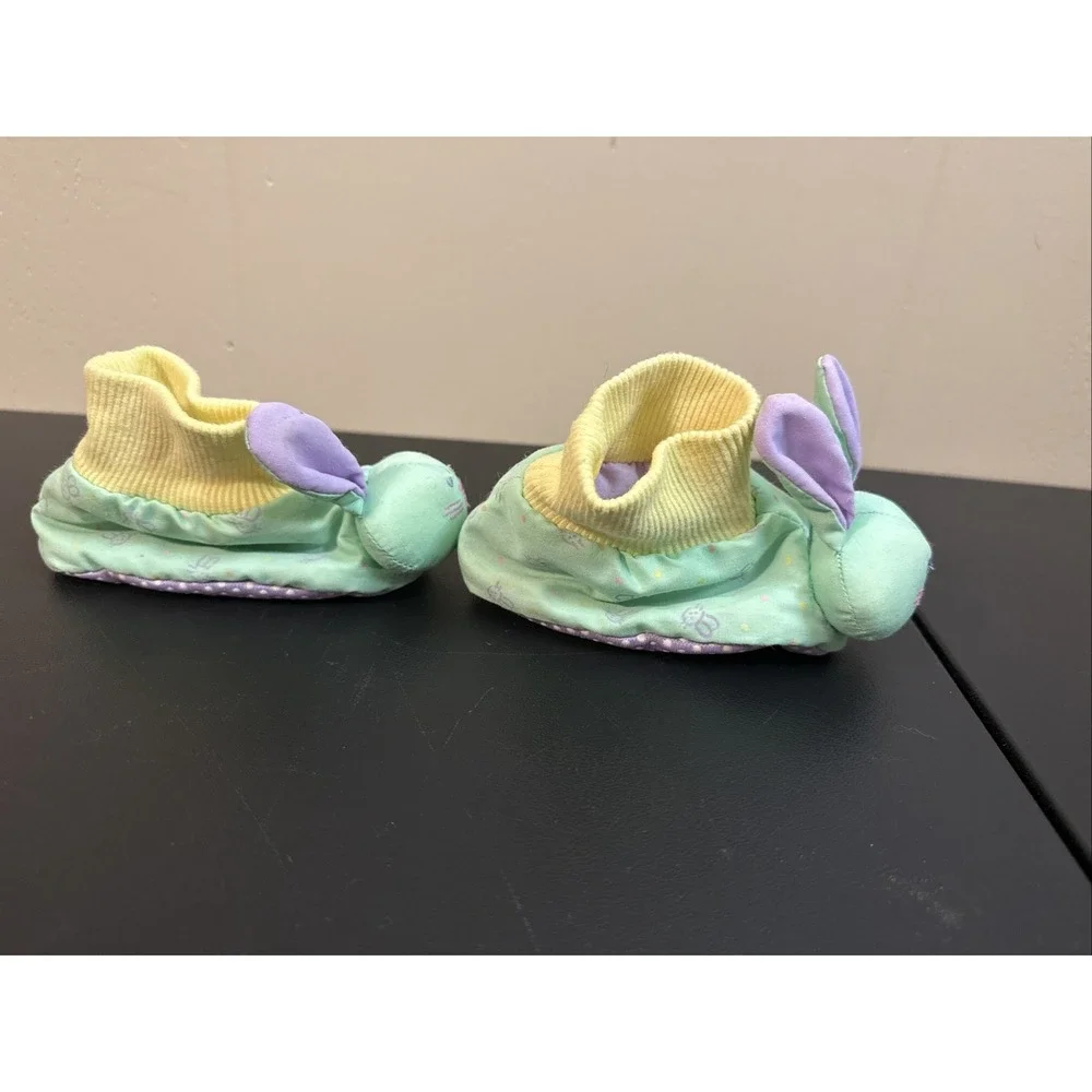 AVON Baby Bunny Slippers SM Size 0-12Months Green Rabbit Purple Ears Booties VTG